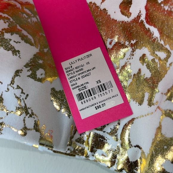 Lilly Pulitzer Lindsay Sports Bra UPF 50+ Gold Shoreline Foil Size XS - Picture 7 of 7